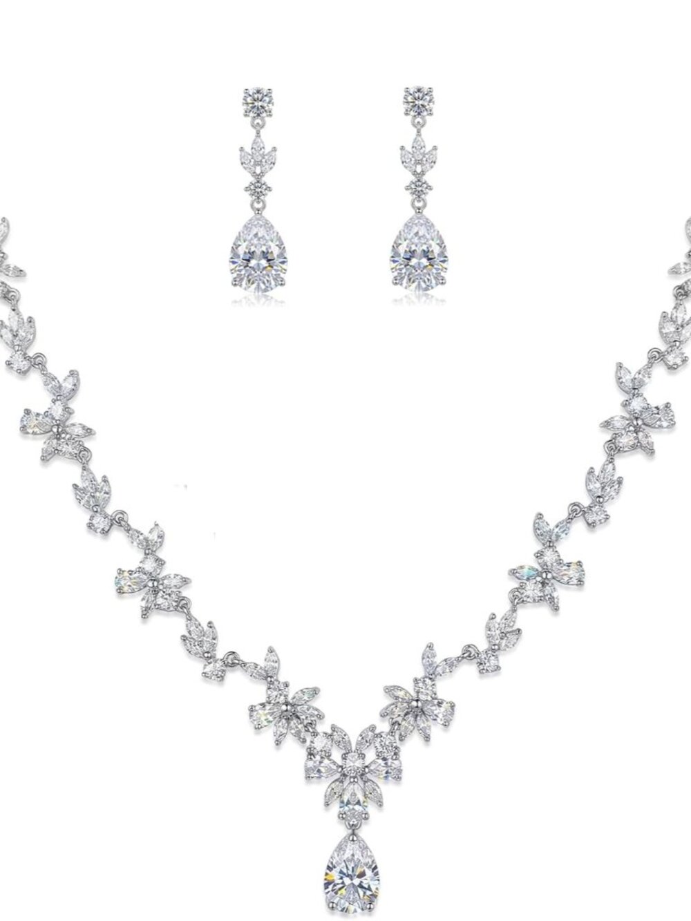 Jewelry Set for Women, Necklace Dangle Earrings Bracelet Set with White AAA Cubi